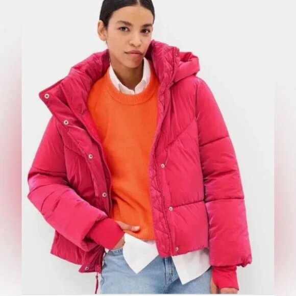 Gap Big Puff Cropped Jacket in Super Neon Hot Pink Size Small - Picture 5 of 12